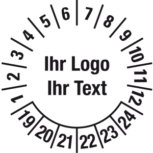 Mehrjahresprüfplakette 2019-2024 | Wunschtext - Folie selbstklebend, weiß & schwarz - Ø 10 mm - 50 Stück