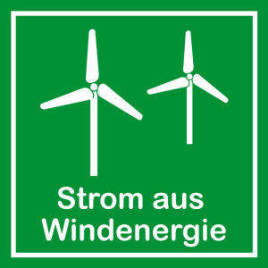 Schild für erneuerbare Energien - Strom aus Windenergie - Aluminium - 5 x 5 cm 