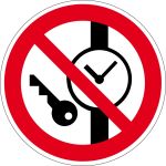 Verbotszeichen - Mitführen von Metallteilen oder Uhren verboten