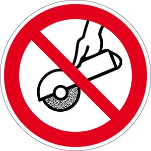 Verbotszeichen - Nicht zulässig für handgeführtes Schleifen - Aluminium - Ø 5 cm