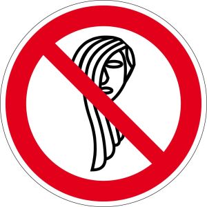 Verbotszeichen - Bedienung mit langen Haaren verboten - Aluminium - Ø 5 cm