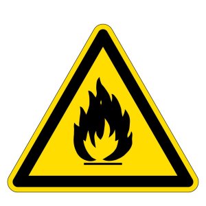 Warnzeichen - Warnung vor feuergefährlichen Stoffen  - Folie Selbstklebend  - Schenkellänge 5 cm