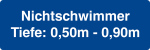 Schwimmbadschild - Nichtschwimmer Tiefe: 0,50 m - 0,90m 