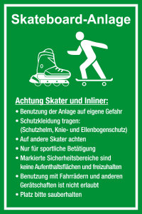 Spielplatzschild - Skateboard-Anlage - Folie Selbstklebend - 20 x 30 cm