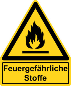 Warnzeichen mit Textfeld - Feuergefährliche Stoffe - Kunststoff - Seitenlänge 5 cm