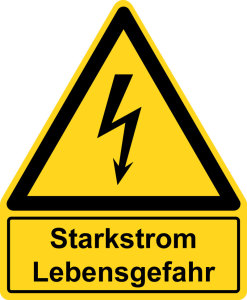 Warnzeichen mit Textfeld - Starkstrom Lebensgefahr - Kunststoff - Seitenlänge 5 cm