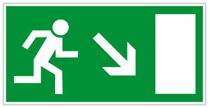 Fluchtwegschild - Rettungsweg rechts abwärts - Folie Selbstklebend - 10 x 20 cm