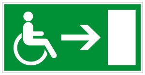 Fluchtwegschild - Rettungsweg für Rollstuhlfahrer rechts - Folie Selbstklebend - 10 x 20 cm