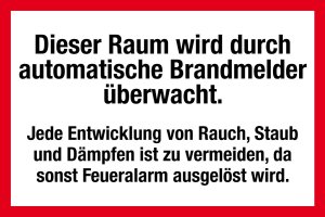 Feuerwehrschild - Dieser Raum wird durch automatische Brandmelder überwacht. - Kunststoff - 20 x 30 cm