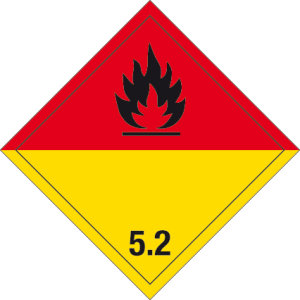 Gefahrgutzeichen - Organische Peroxide - Folie selbstklebend - 5 x 5 cm