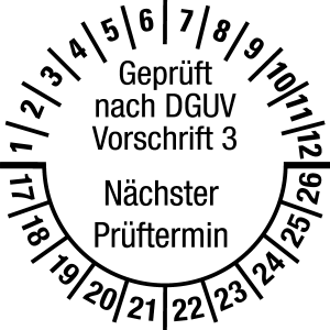 Mehrjahresprüfplakette 2017 - 2026 | Geprüft nach DGUV | Wunschfarbe - Folie selbstklebend, weiß & schwarz - Ø 10 mm  - 50 Stück