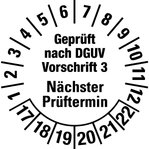 Mehrjahresprüfplakette 2017 - 2022 | Geprüft nach | Wunschfarbe - Folie selbstklebend, weiß & schwarz - Ø 10 mm  - 50 Stück