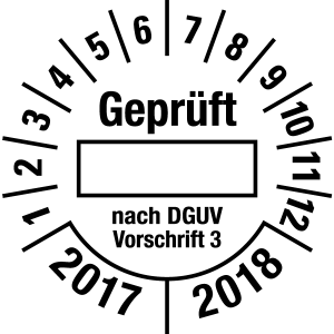 Mehrjahresprüfplakette 2017 - 2018 | Geprüft nach DGUV | Wunschfarbe - Folie selbstklebend, weiß & schwarz - Ø 10 mm  - 50 Stück