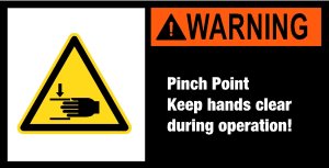 Maschinenschild mit Warnzeichen - Pinch Point Keep hands clear during operation! - Aluminium