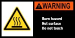Maschinenschild mit Warnzeichen  ... azard Hot surface Do not touch.