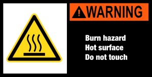 Maschinenschild mit Warnzeichen - Burn hazard Hot surface Do not touch. - Aluminium