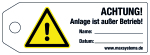 Verriegelungsetikett - ACHTUNG!  ...  Kunststoff 0,5 mm - 160 x 55 mm