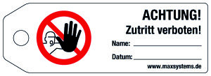 Verriegelungsetikett - ACHTUNG! Zutritt verboten!  - Kunststoff 0,5 mm - 160 x 55 mm