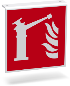 Brandschutzzeichen - Feuerlöschmonitor (F015) - Fahnenschild Deckenmontage - 20 cm 