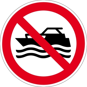 Verbotszeichen - Maschinenbetriebene Boote verboten - Aluminium - Ø 5 cm