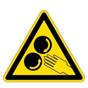 Warnzeichen - Warnung vor rotierenden Walzen - Folie Selbstklebend  - Schenkellänge 5 cm