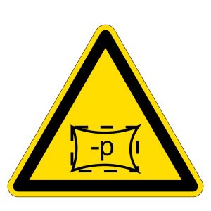Warnzeichen - Raum steht unter Unterdruck - Folie Selbstklebend  - Schenkellänge 5 cm