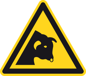 Warnzeichen - Warnung vor Stier - Folie Selbstklebend  - Schenkellänge 5 cm
