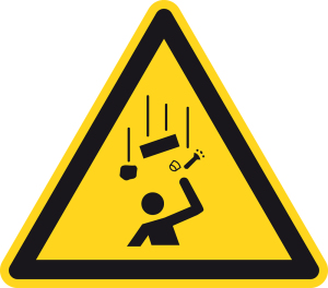 Warnzeichen - Warnung vor herabfallenden Gegenständen - Folie Selbstklebend  - Schenkellänge 5 cm
