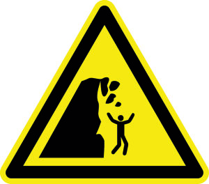 Warnzeichen - Warnung vor Steinschlag von instabiler Klippe - Aluminium - Schenkellänge 5 cm