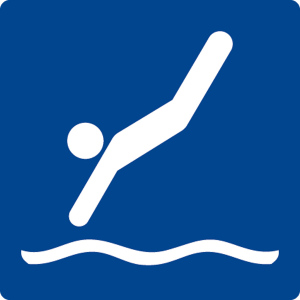 Schwimmbadschild - Springen erlaubt - Folie Selbstklebend - 5 x 5 cm