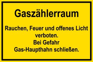 Schild für Gas- und Heizungsanlagen - Gaszählerraum - Folie Selbstklebend - 20 x 30 cm