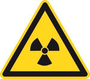 Warnzeichen - Warnung vor radioaktiven Stoffen oder ionisierenden Strahlen - Kunststoff - Seitenlänge 5 cm