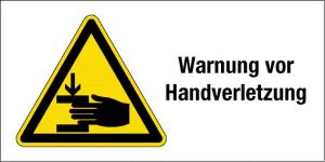 Warnschild - Warnung vor Handverletzung - Kunststoff - 10 x 20 cm