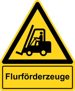 Warnzeichen mit Textfeld - Flurförderzeuge - Kunststoff - Seitenlänge 5 cm