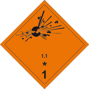Gefahrgutzeichen - Explosive Stoffe 1.1 - Folie selbstklebend - 5 x 5 cm