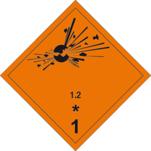 Gefahrgutzeichen - Explosive Stoffe 1.2 - Folie selbstklebend - 5 x 5 cm