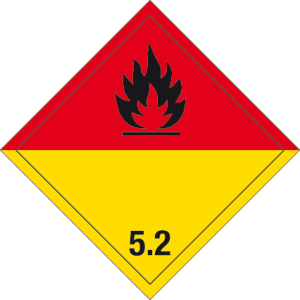 Gefahrgutzeichen - Organische Peroxide - Folie selbstklebend - 5 x 5 cm