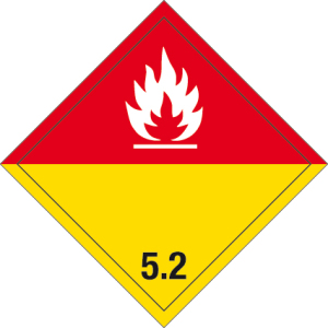 Gefahrgutzeichen - Organische Peroxide - Folie selbstklebend - 5 x 5 cm