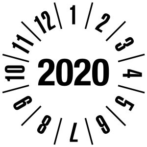 Jahresprüfplakette 2020 | JP220 | Wunschfarbe - Folie selbstklebend, weiß & schwarz - Ø 10 mm - 50 Stück