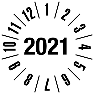 Jahresprüfplakette 2021 | JP221 | Wunschfarbe - Folie selbstklebend, weiß & schwarz - Ø 10 mm - 50 Stück