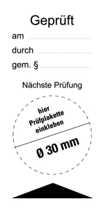 Geprüft am/ durch/ gem. § - Folie Selbstklebend - 80 x 40 mm | VE = 10 Stück pro Bogen