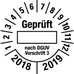 Mehrjahresprüfplakette 2018 - 2019 | Geprüft nach DGUV | Wunschfarbe